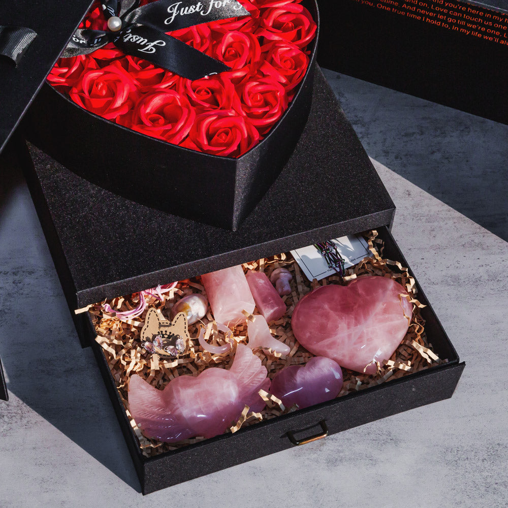 Reikistal Valentine's Day Rubik's Cube Rose Gift Box Natural Crystal Two-door Drawer Gift Box