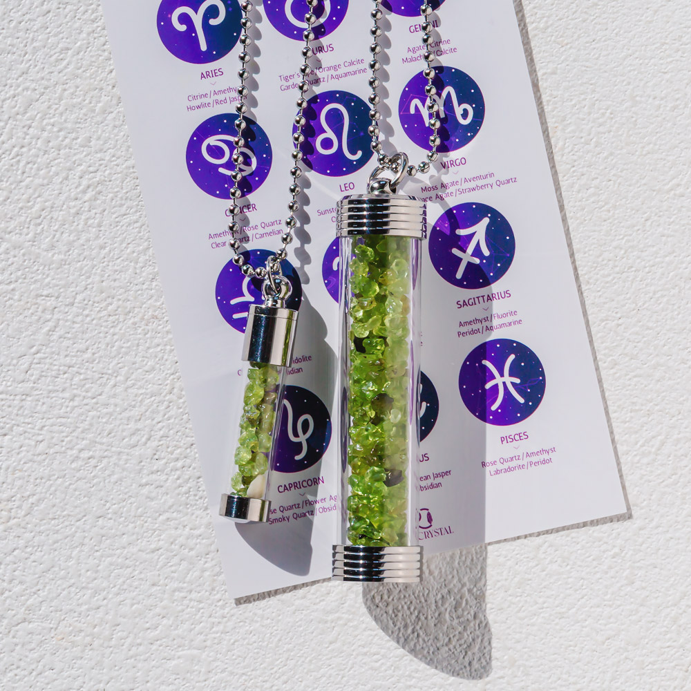 Reikistal【Zodiac】Natural Crystal Chips Wishing Bottle Necklace