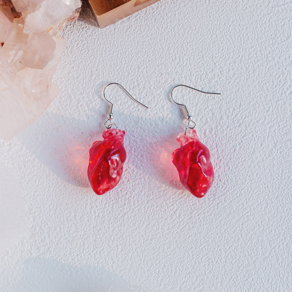 Reikistal Women's Synthetic Resin Pendant Heart Necklace & Ear Stud , Street Trend Chain Matching Necklace with Resin Heart Charm,Fashion Jewelry for Men & Women As Gift for I Love My Girlfriend