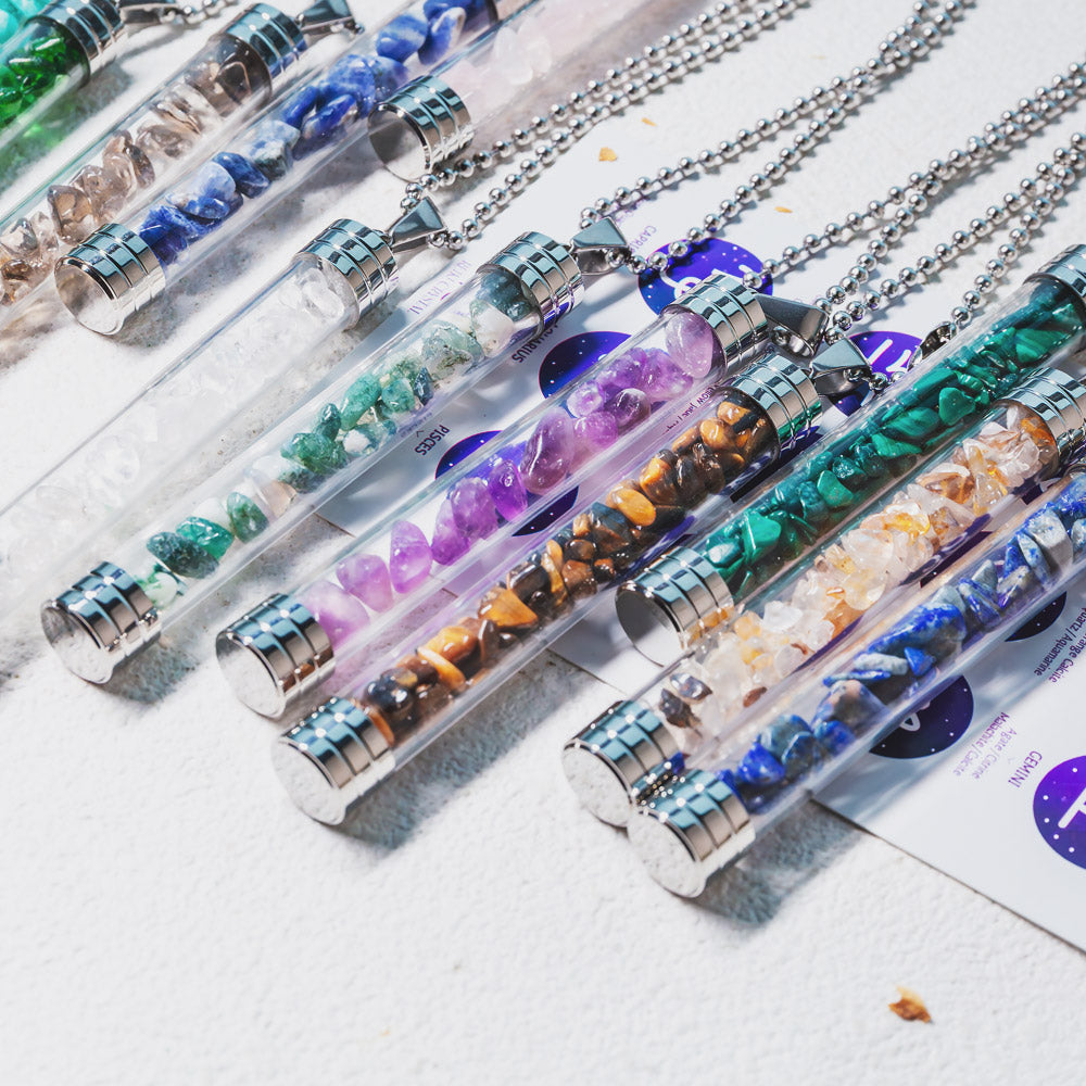 【Zodiac】Natural Crystal Chips Wishing Bottle Necklace