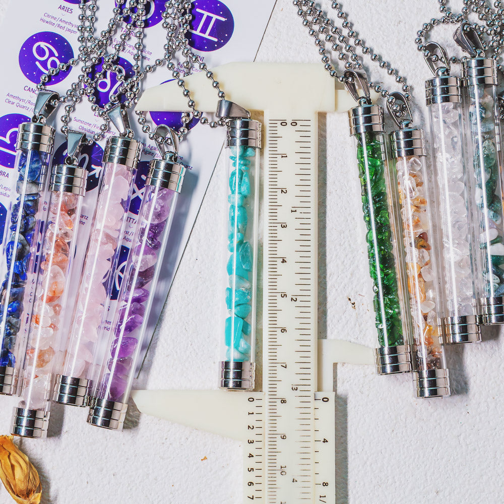【Zodiac】Natural Crystal Chips Wishing Bottle Necklace