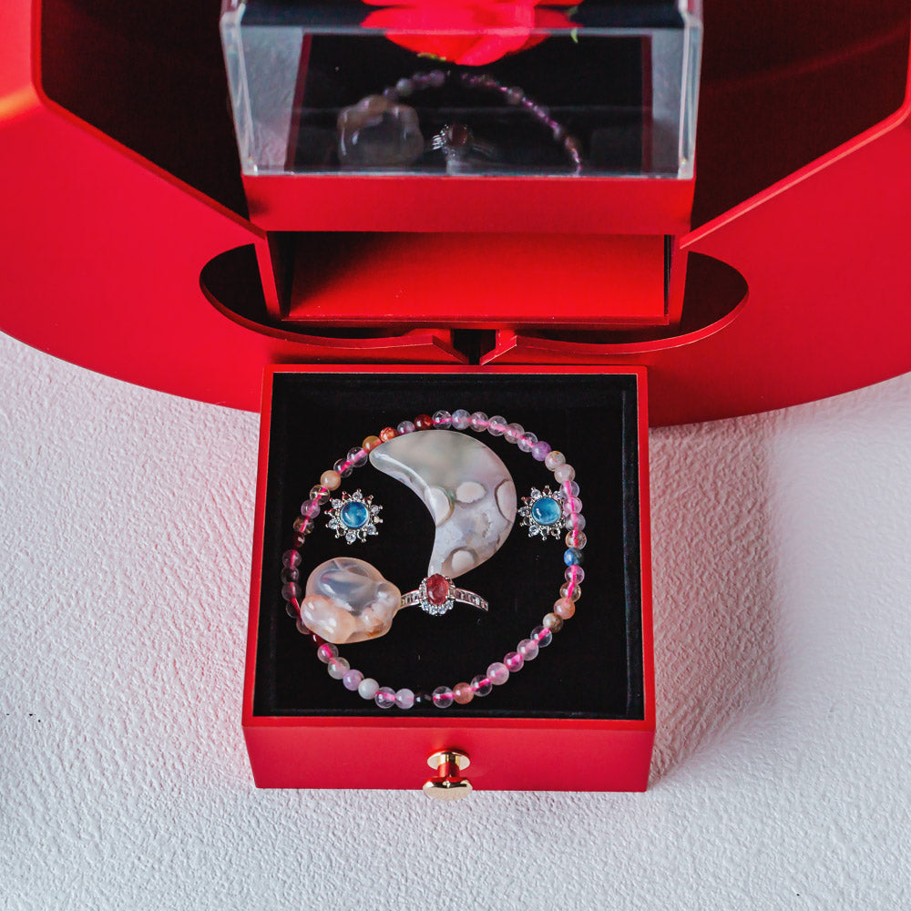 Valentine's Day Eternal Flower Apple Natural Crystal Red Gift Box Set