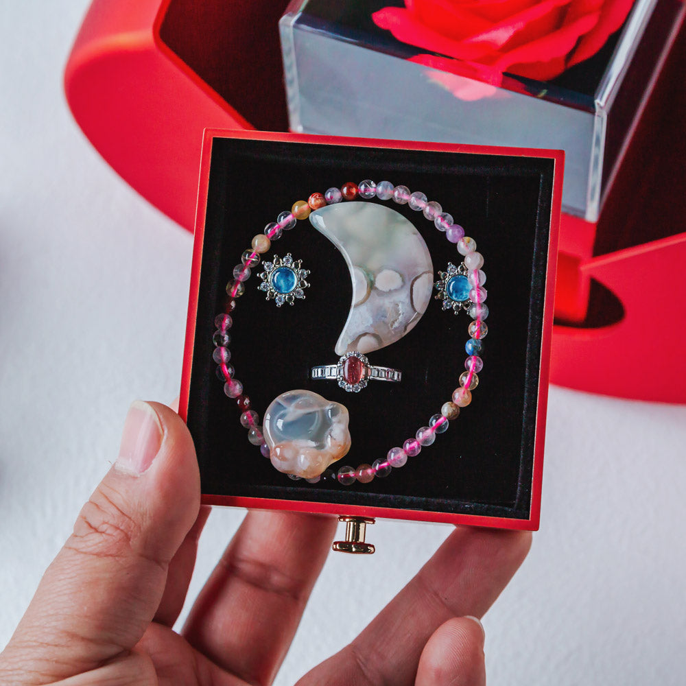 Valentine's Day Eternal Flower Apple Natural Crystal Red Gift Box Set