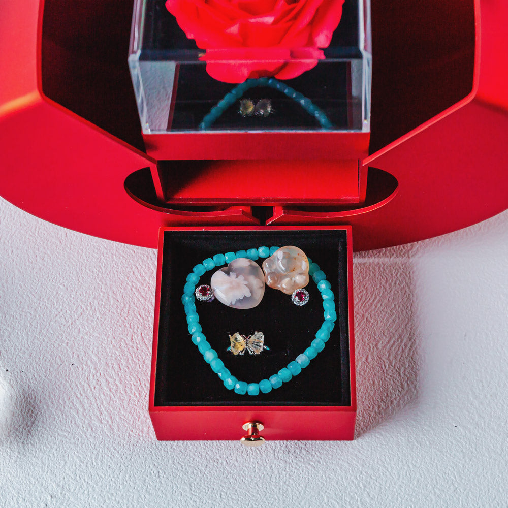 Valentine's Day Eternal Flower Apple Natural Crystal Red Gift Box Set