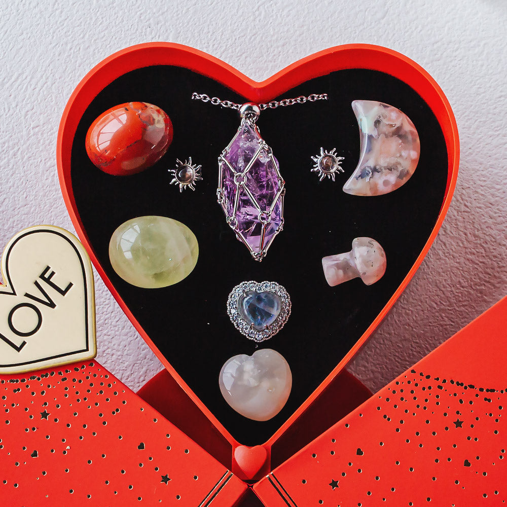 Valentine's Day New Heart-shaped Natural Crystal Gift Box Set