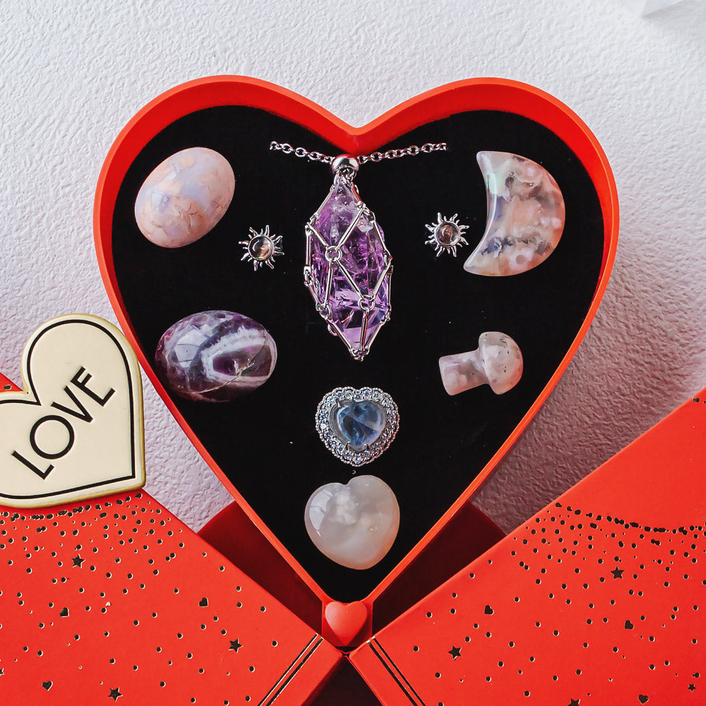 Valentine's Day New Heart-shaped Natural Crystal Gift Box Set