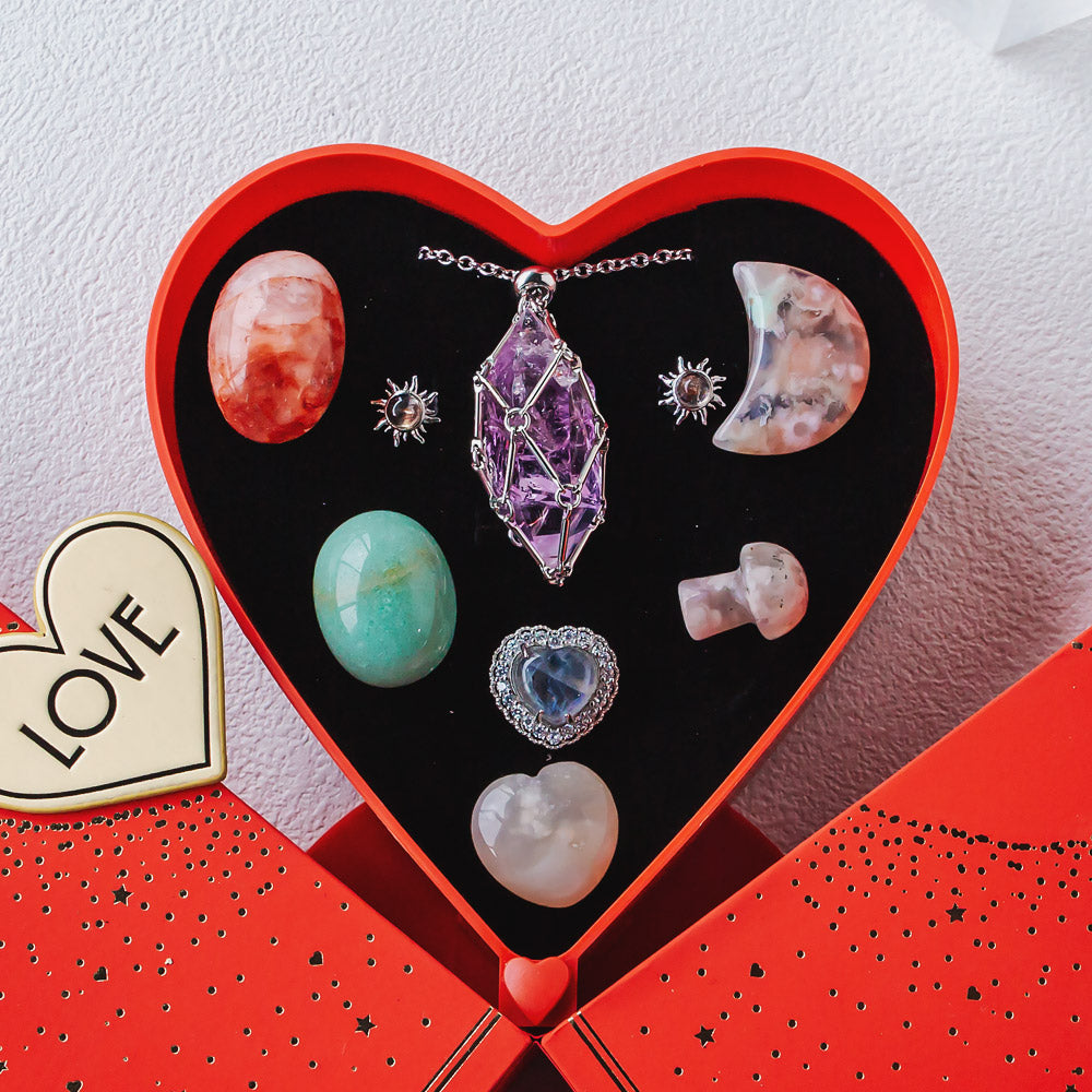 Valentine's Day New Heart-shaped Natural Crystal Gift Box Set