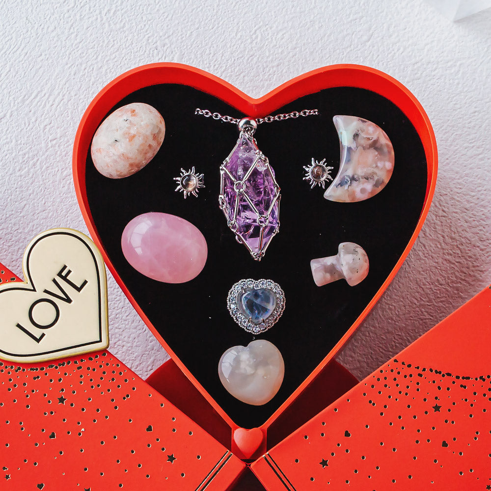 Valentine's Day New Heart-shaped Natural Crystal Gift Box Set