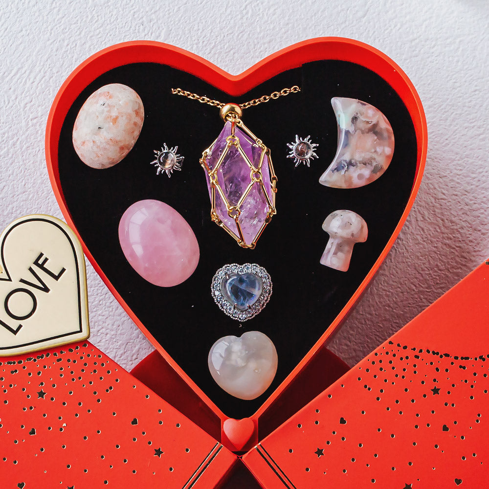 Valentine's Day New Heart-shaped Natural Crystal Gift Box Set