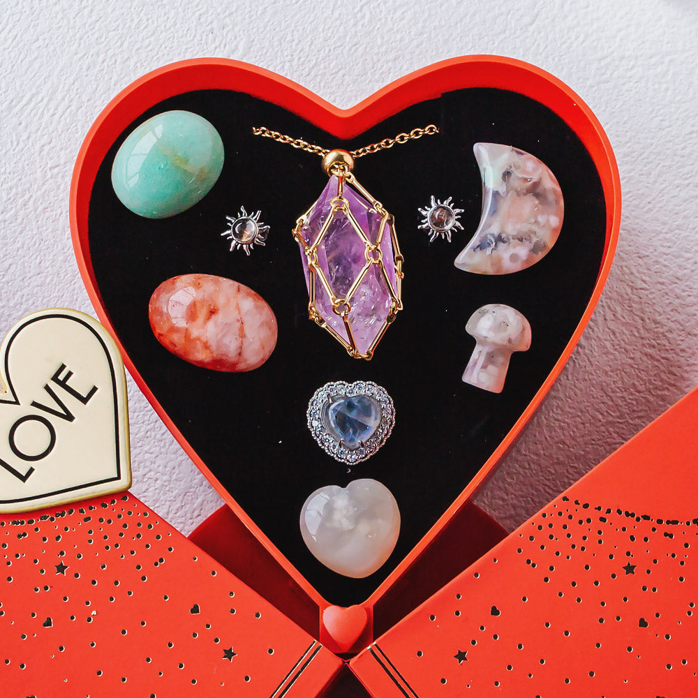Valentine's Day New Heart-shaped Natural Crystal Gift Box Set
