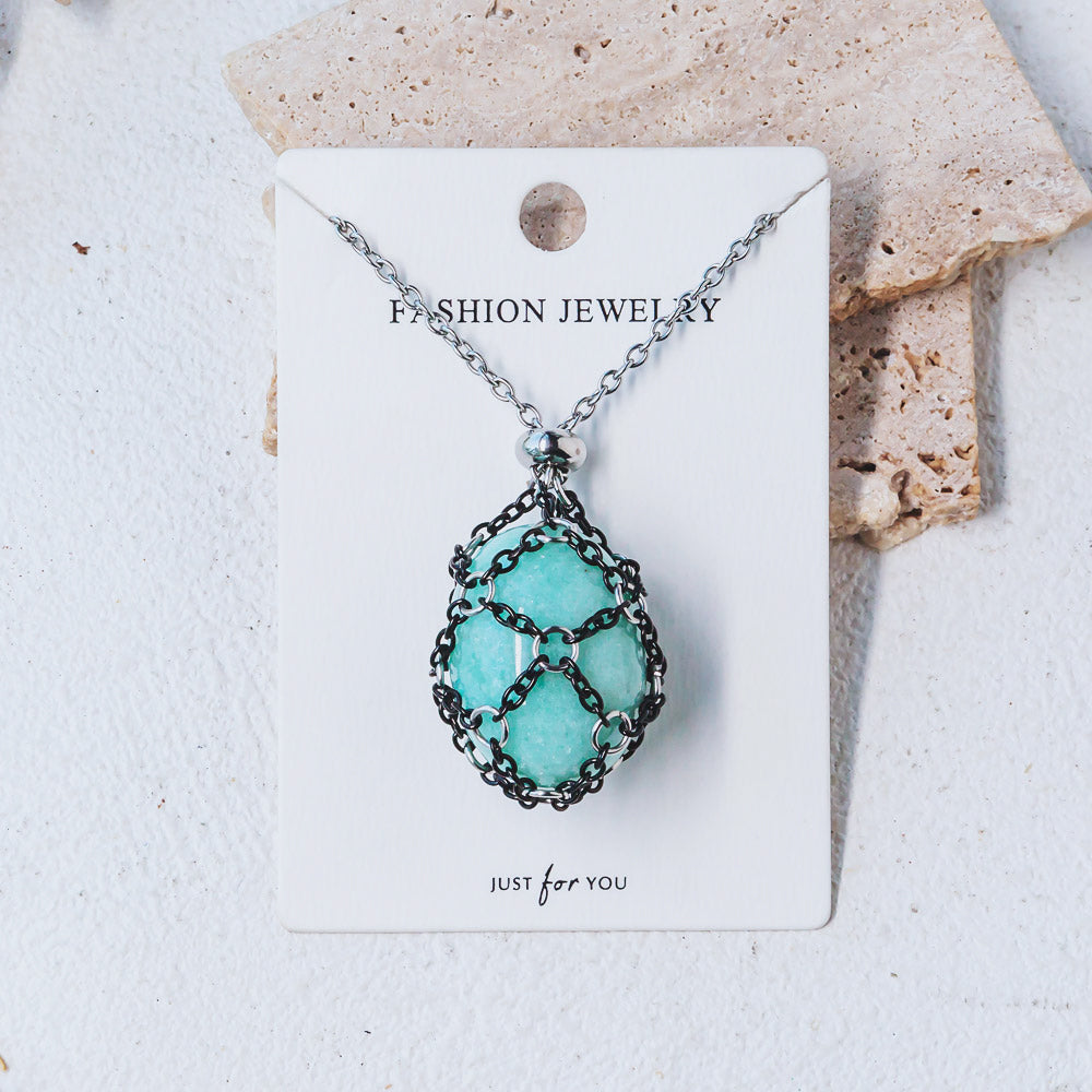 【Black O Mesh】Natural Crystal Adjustable Necklace【Point/Tumbled】