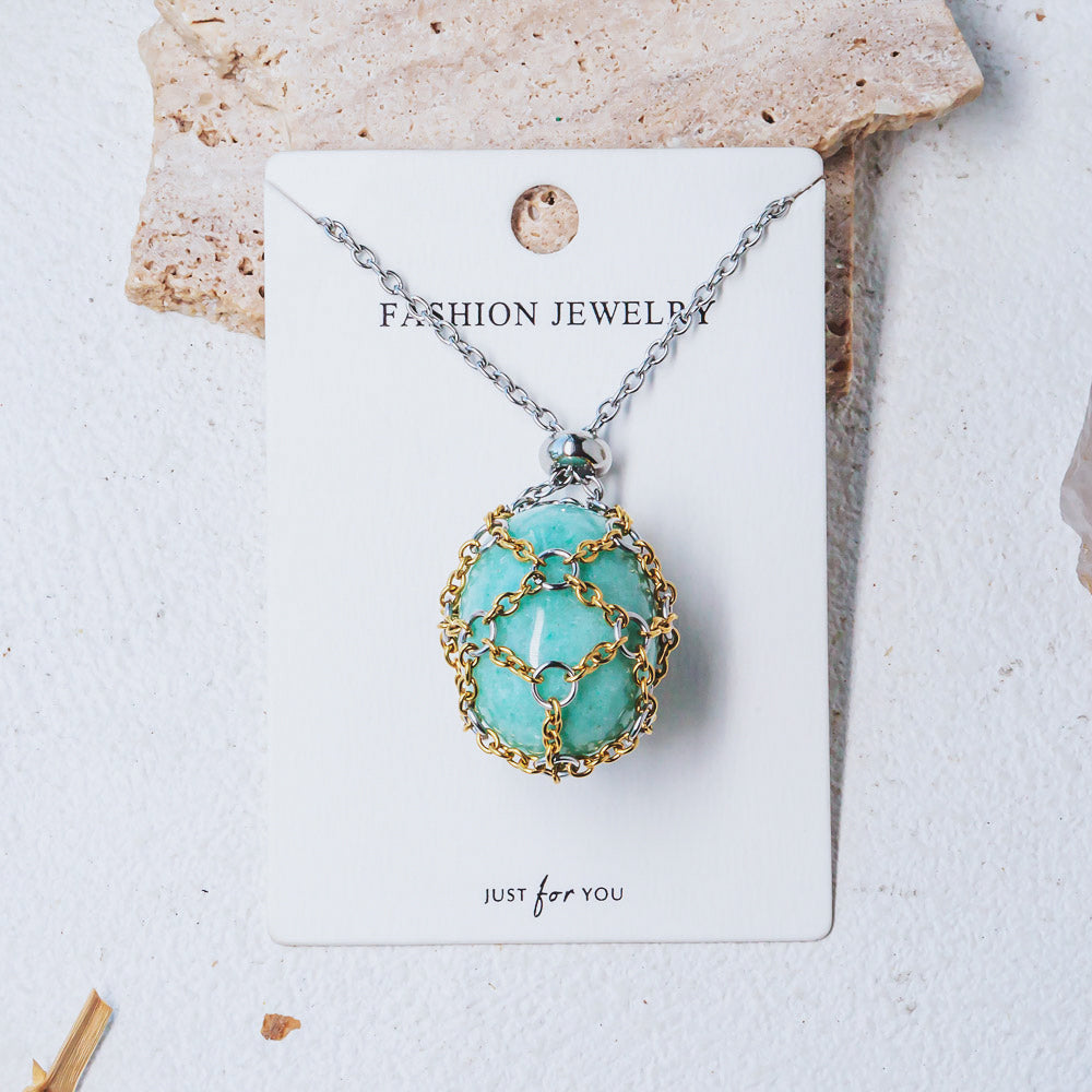 【Golden O Mesh】Natural Crystal Adjustable Necklace【Point/Tumbled】