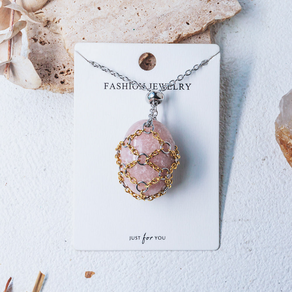 【Golden O Mesh】Natural Crystal Adjustable Necklace【Point/Tumbled】