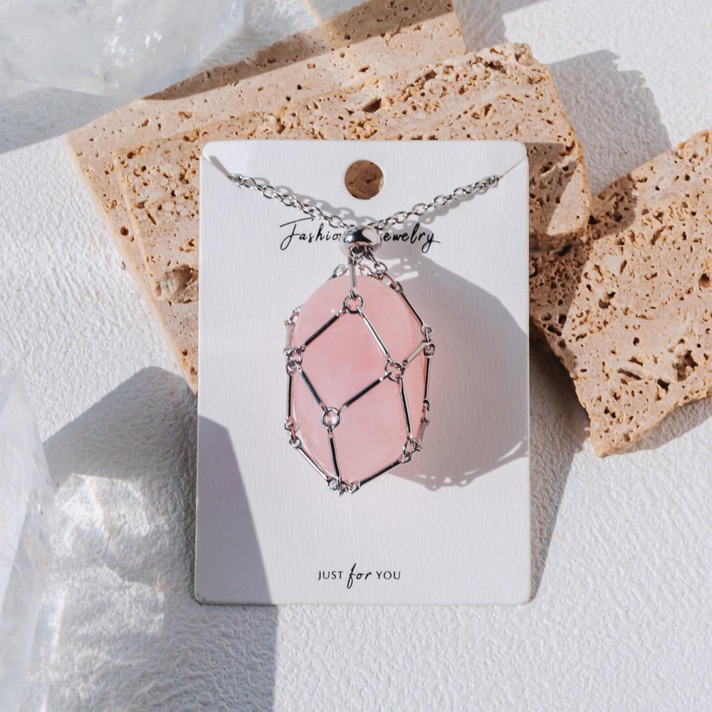 Reikistal Natural Crystal Net Metal Bamboo Necklace Woven Pendant