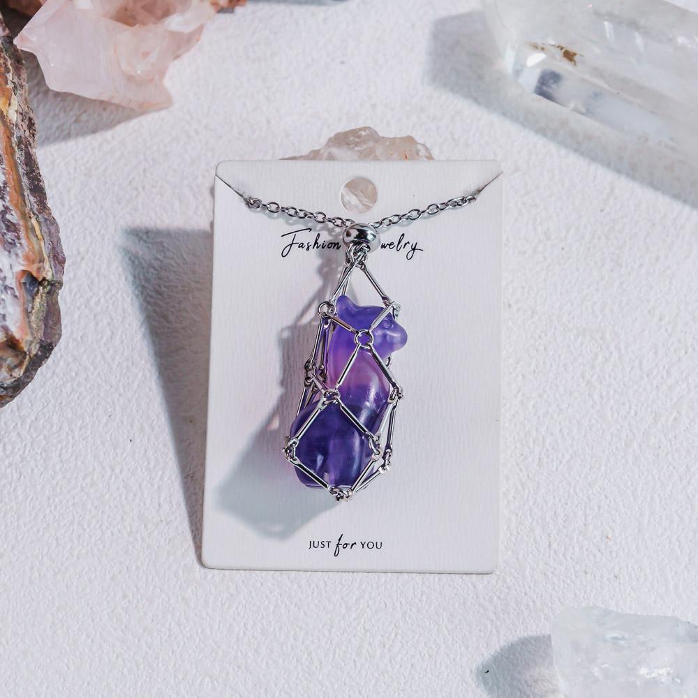 Natural Crystal Net Metal Bamboo Necklace【Carving】