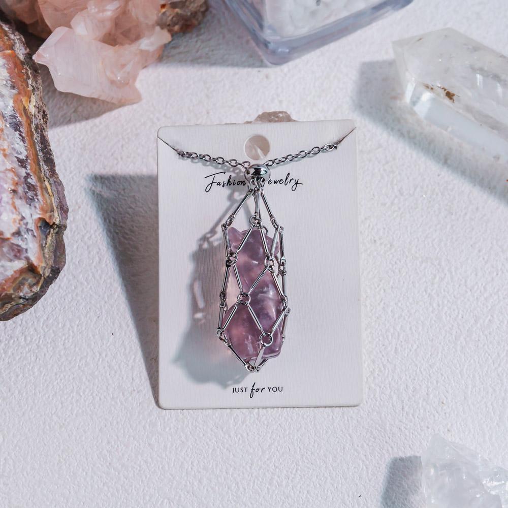 Natural Crystal Net Metal Bamboo Necklace【Carving】