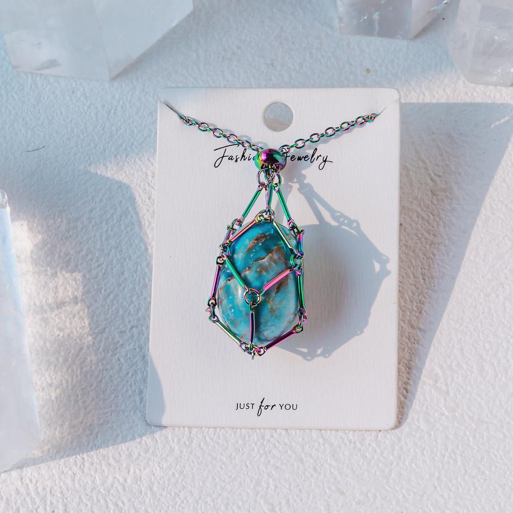 Reikistal Aura Net Metal Bamboo Necklace Woven Pendant