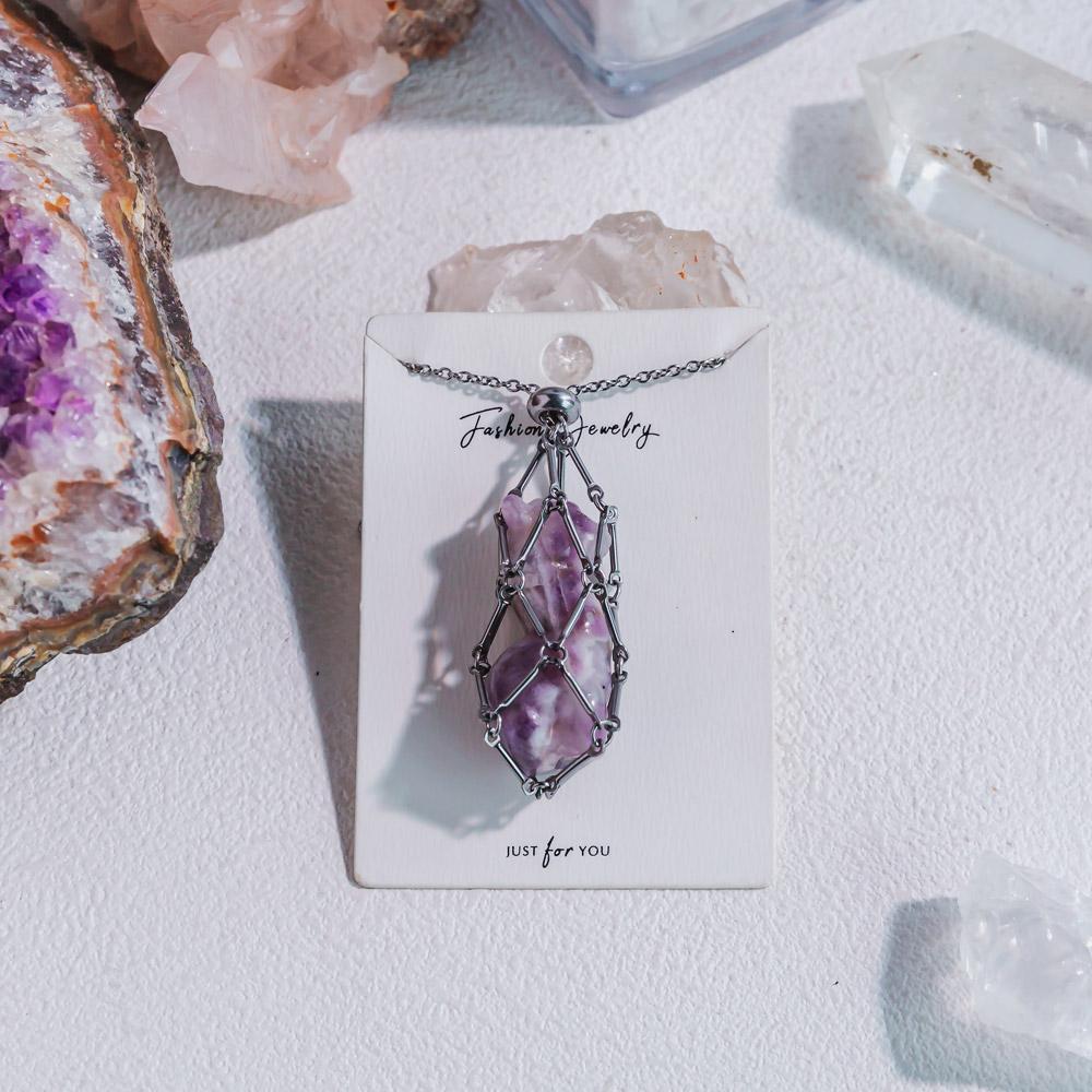 Natural Crystal Net Metal Bamboo Necklace【Carving】