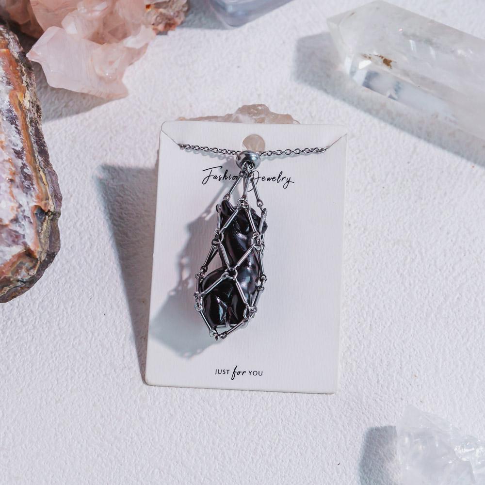 Natural Crystal Net Metal Bamboo Necklace【Carving】