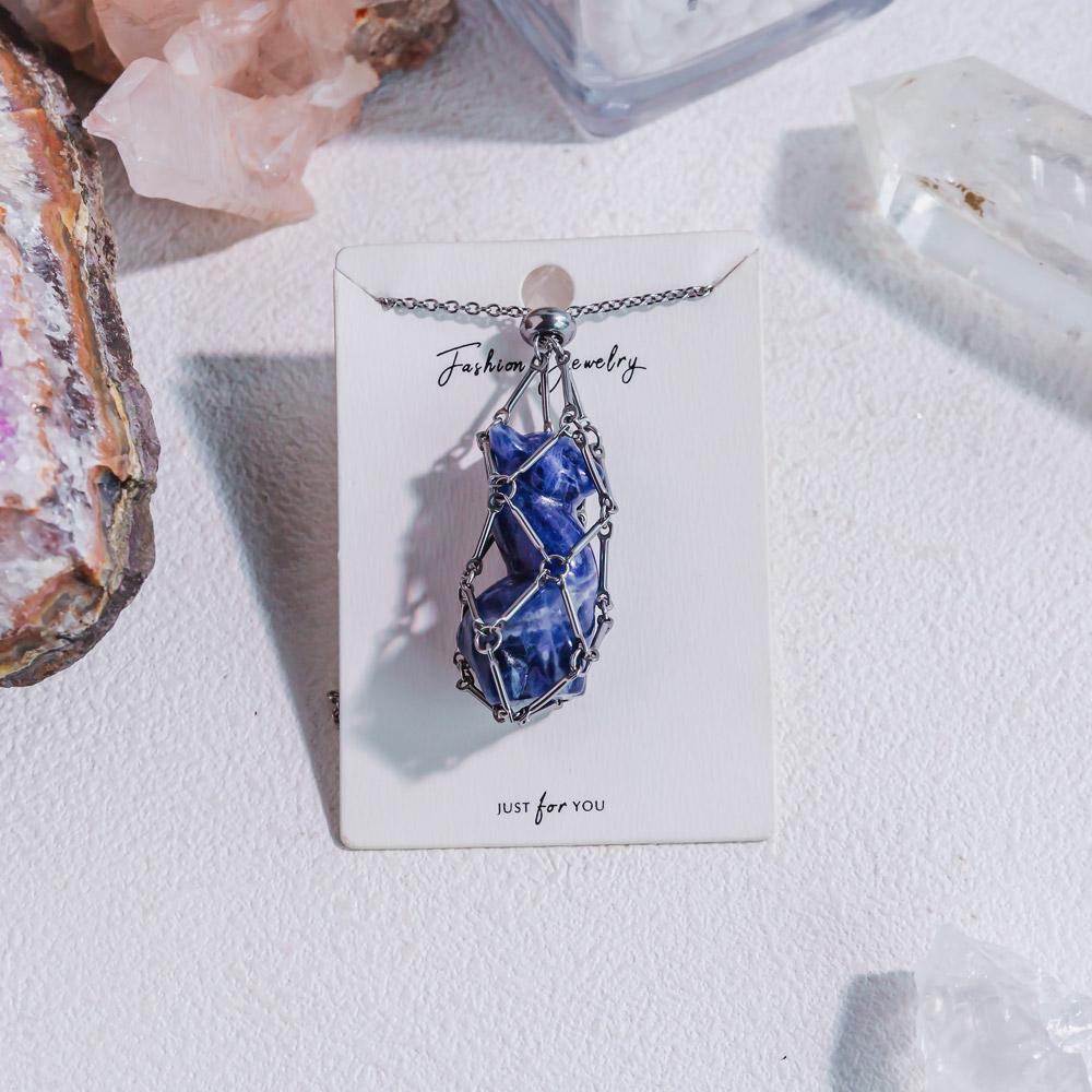 Natural Crystal Net Metal Bamboo Necklace【Carving】