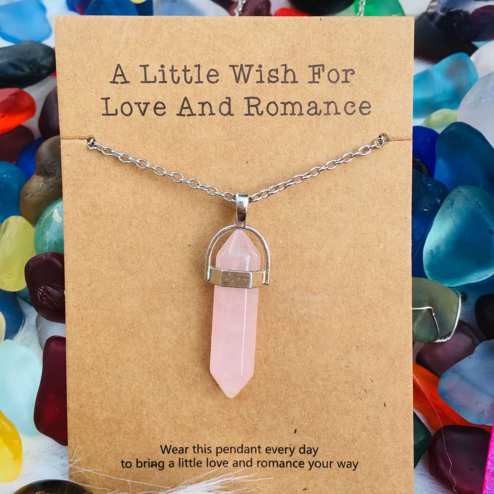 Wishing Natural Stone Hexagonal Pen Pendant Necklace