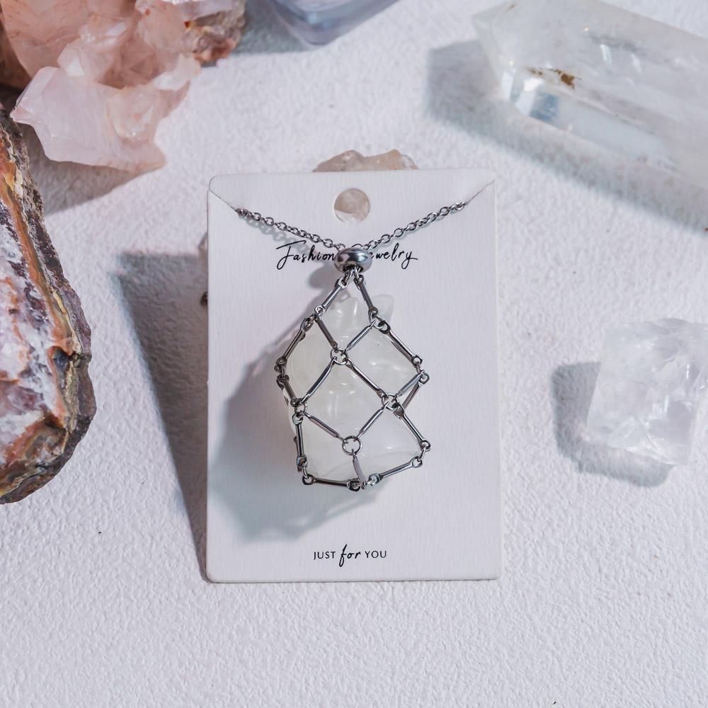 Natural Crystal Net Metal Bamboo Necklace【Carving】