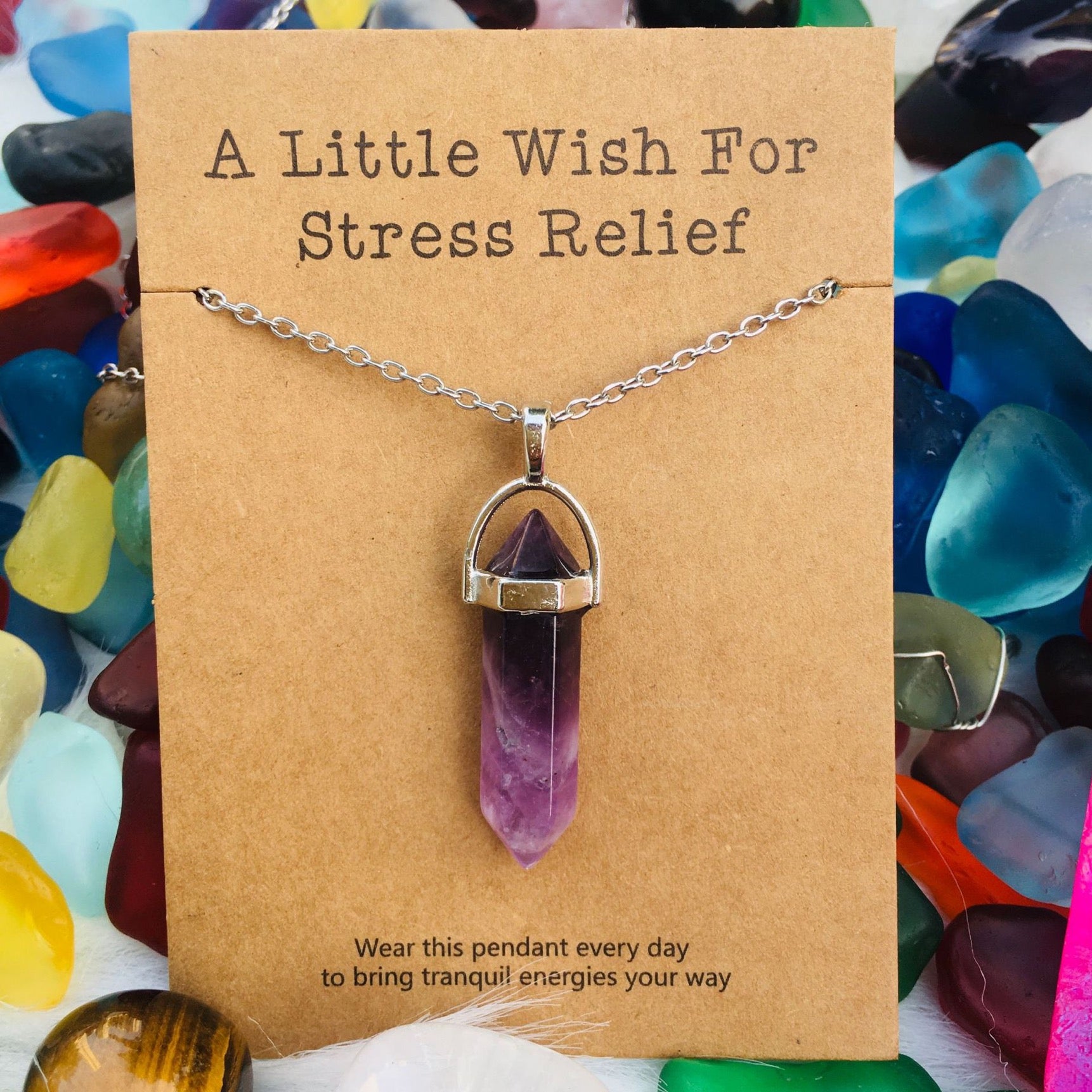 Wishing Natural Stone Hexagonal Pen Pendant Necklace