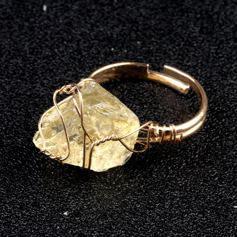 Raw Stone Wire-Wrapped Adjustable Ring