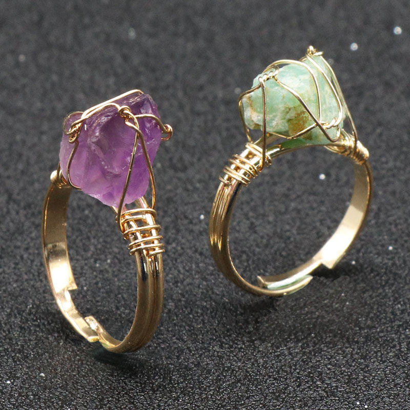 Raw Stone Wire-Wrapped Adjustable Ring
