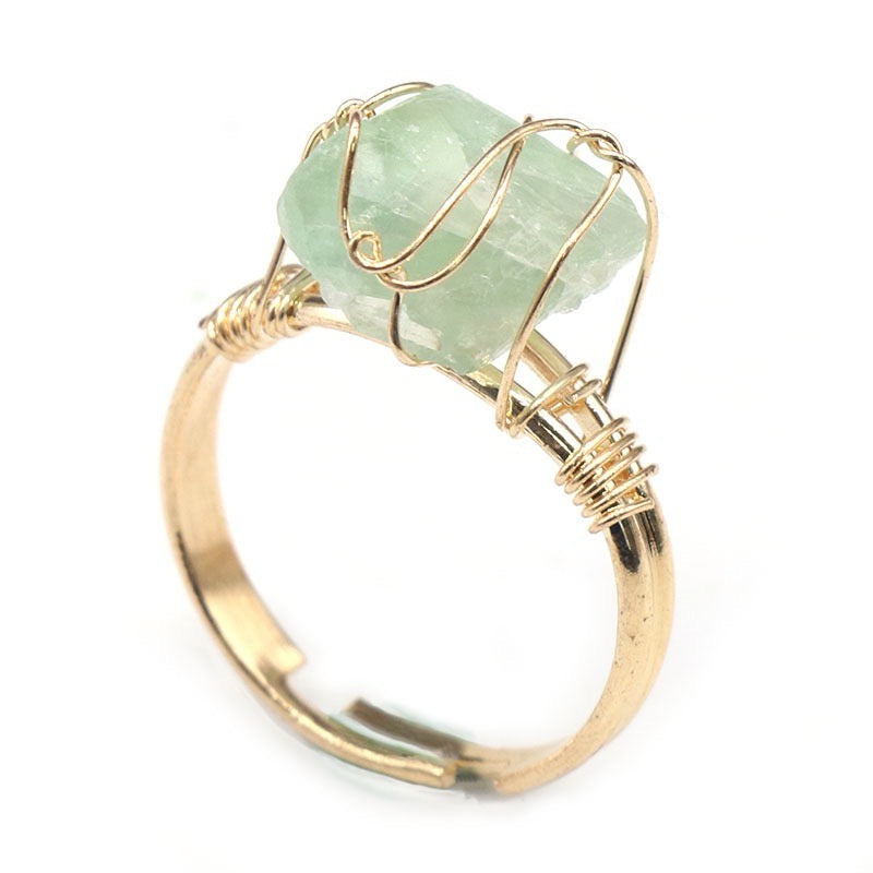 Raw Stone Wire-Wrapped Adjustable Ring