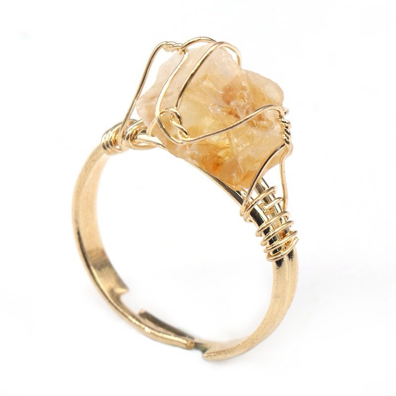 Raw Stone Wire-Wrapped Adjustable Ring