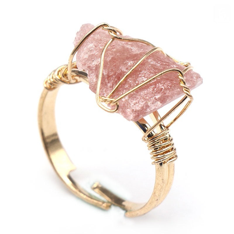 Raw Stone Wire-Wrapped Adjustable Ring
