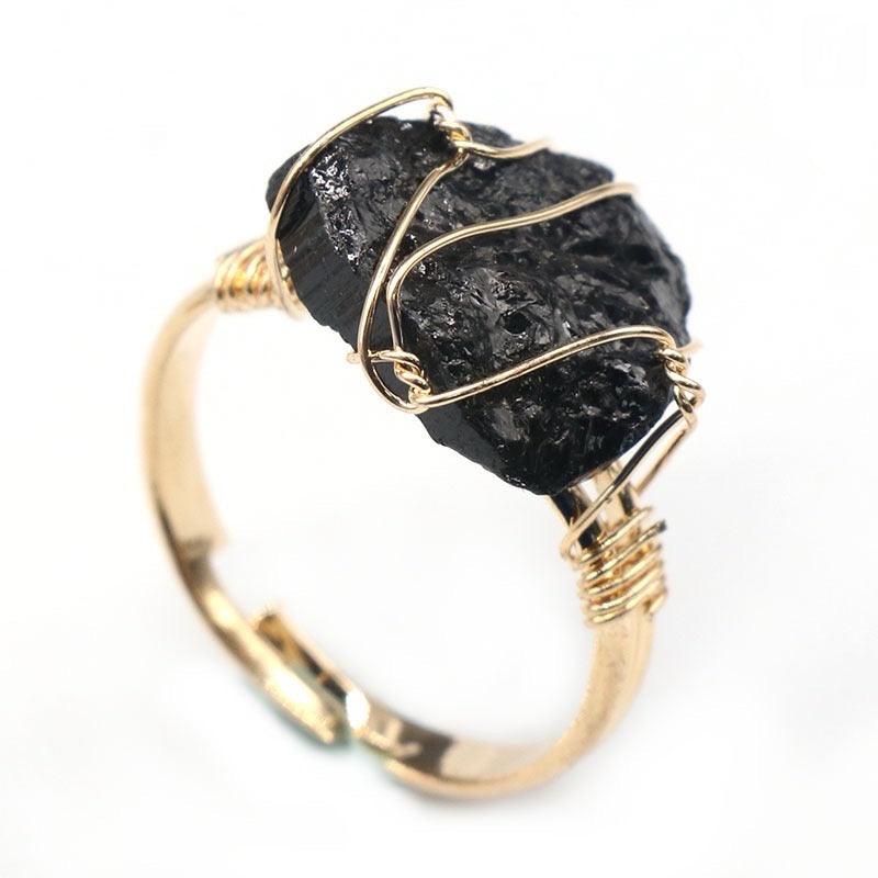 Raw Stone Wire-Wrapped Adjustable Ring