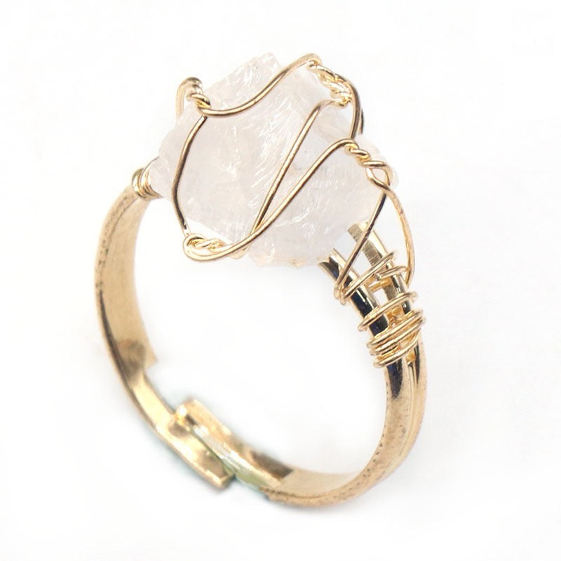 Raw Stone Wire-Wrapped Adjustable Ring