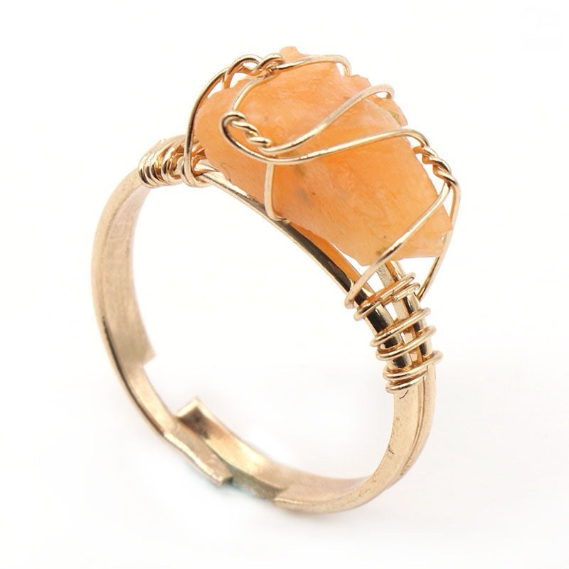 Raw Stone Wire-Wrapped Adjustable Ring