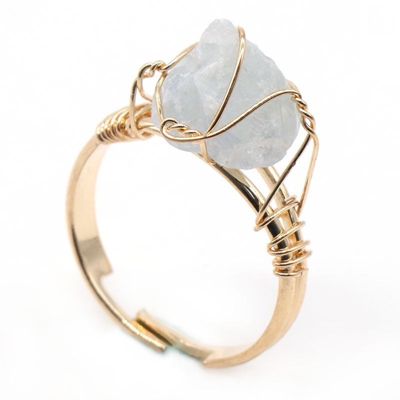 Raw Stone Wire-Wrapped Adjustable Ring
