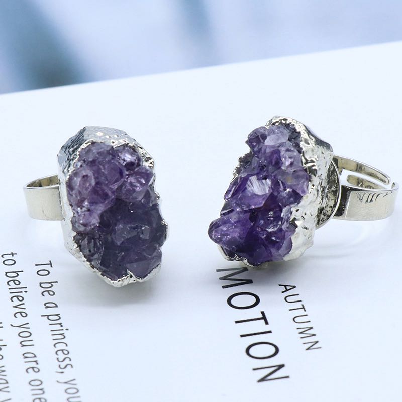 Natural Amethyst Crystal Cluster Irregular Adjustable Ring