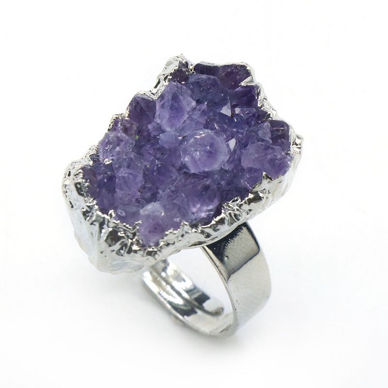 Natural Amethyst Crystal Cluster Irregular Adjustable Ring