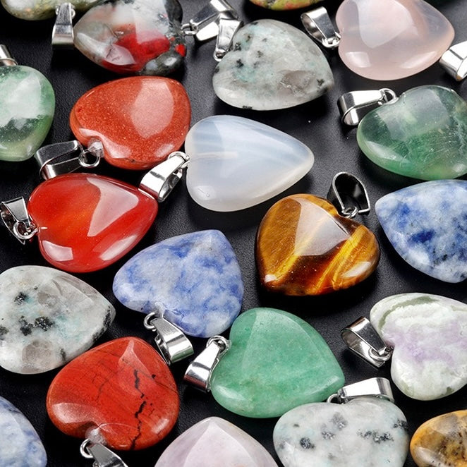 Natural Crystal 0.8" Heart Pendant Necklace