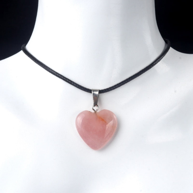 Natural Crystal 0.8" Heart Pendant Necklace