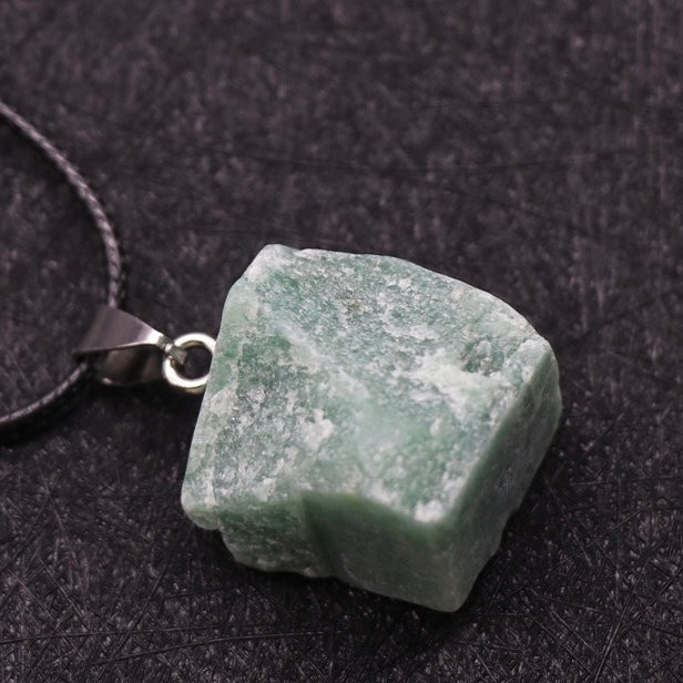 Natural Crystal Irregular Raw Stone Wire-Wrapped Pendant Necklace