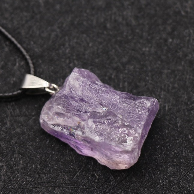 Natural Crystal Irregular Raw Stone Wire-Wrapped Pendant Necklace