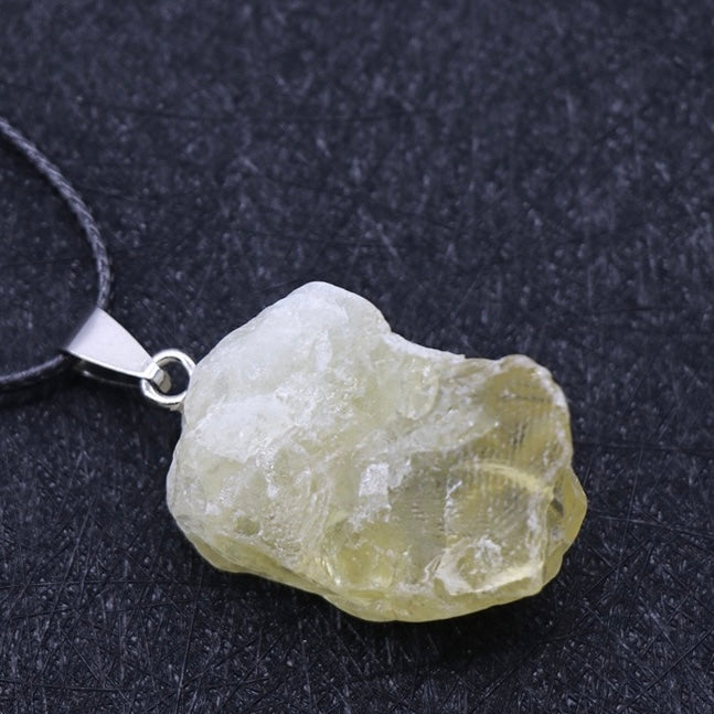 Natural Crystal Irregular Raw Stone Wire-Wrapped Pendant Necklace