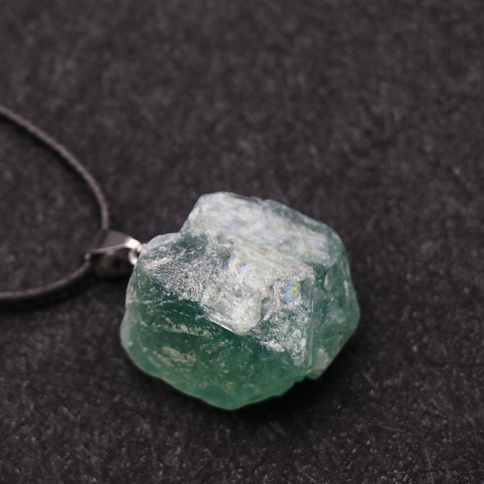 Natural Crystal Irregular Raw Stone Wire-Wrapped Pendant Necklace
