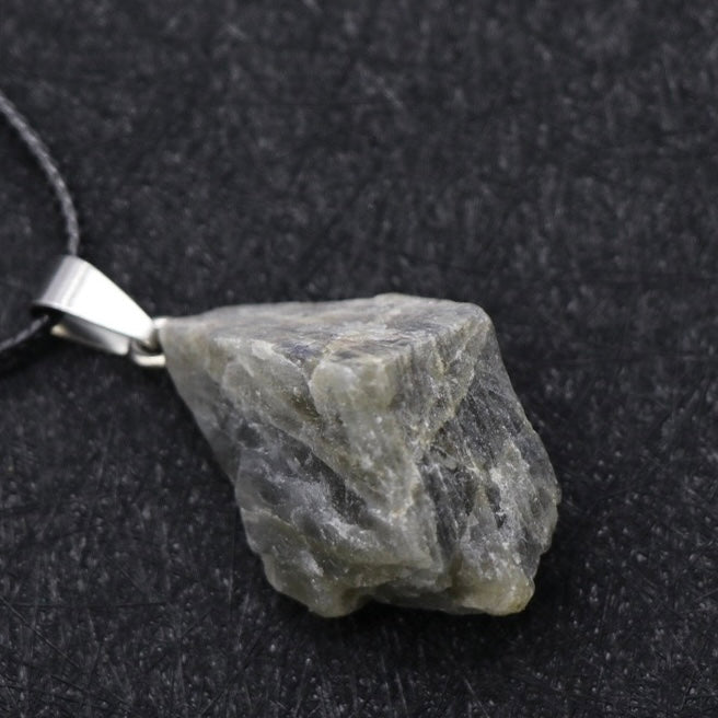 Natural Crystal Irregular Raw Stone Wire-Wrapped Pendant Necklace