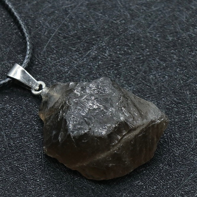Natural Crystal Irregular Raw Stone Wire-Wrapped Pendant Necklace