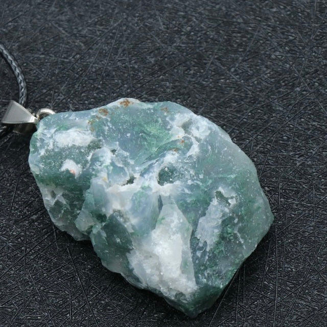 Natural Crystal Irregular Raw Stone Wire-Wrapped Pendant Necklace