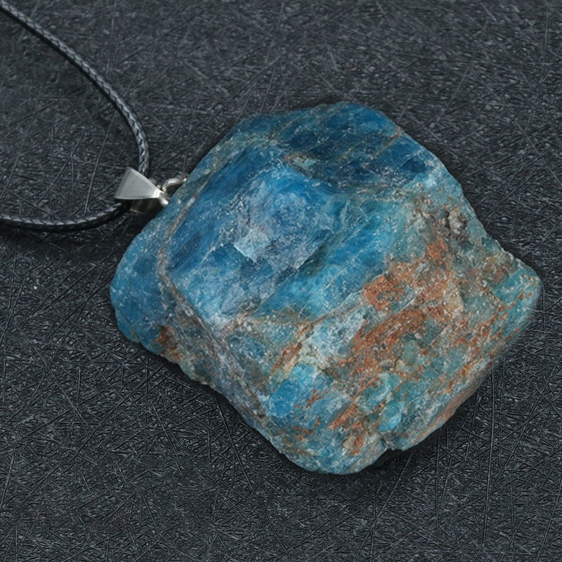 Natural Crystal Irregular Raw Stone Wire-Wrapped Pendant Necklace