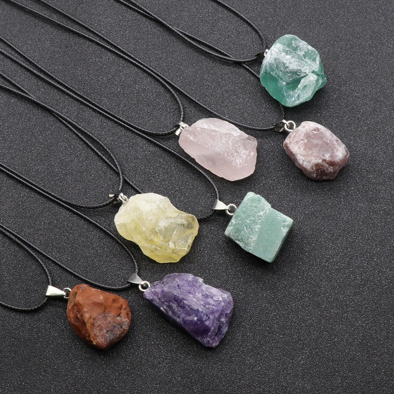 Natural Crystal Irregular Raw Stone Wire-Wrapped Pendant Necklace