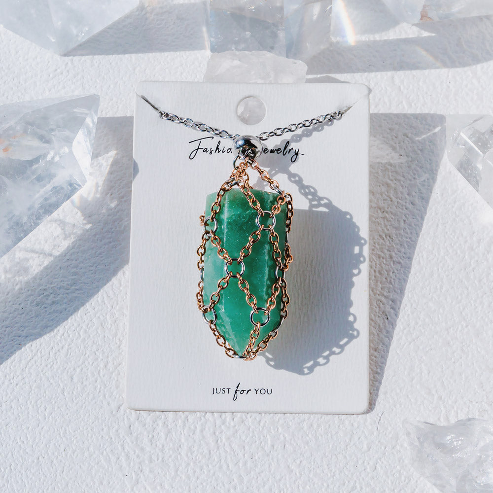 【Rose Golden O Mesh】Natural Crystal Adjustable Necklace【Point/Tumbled】